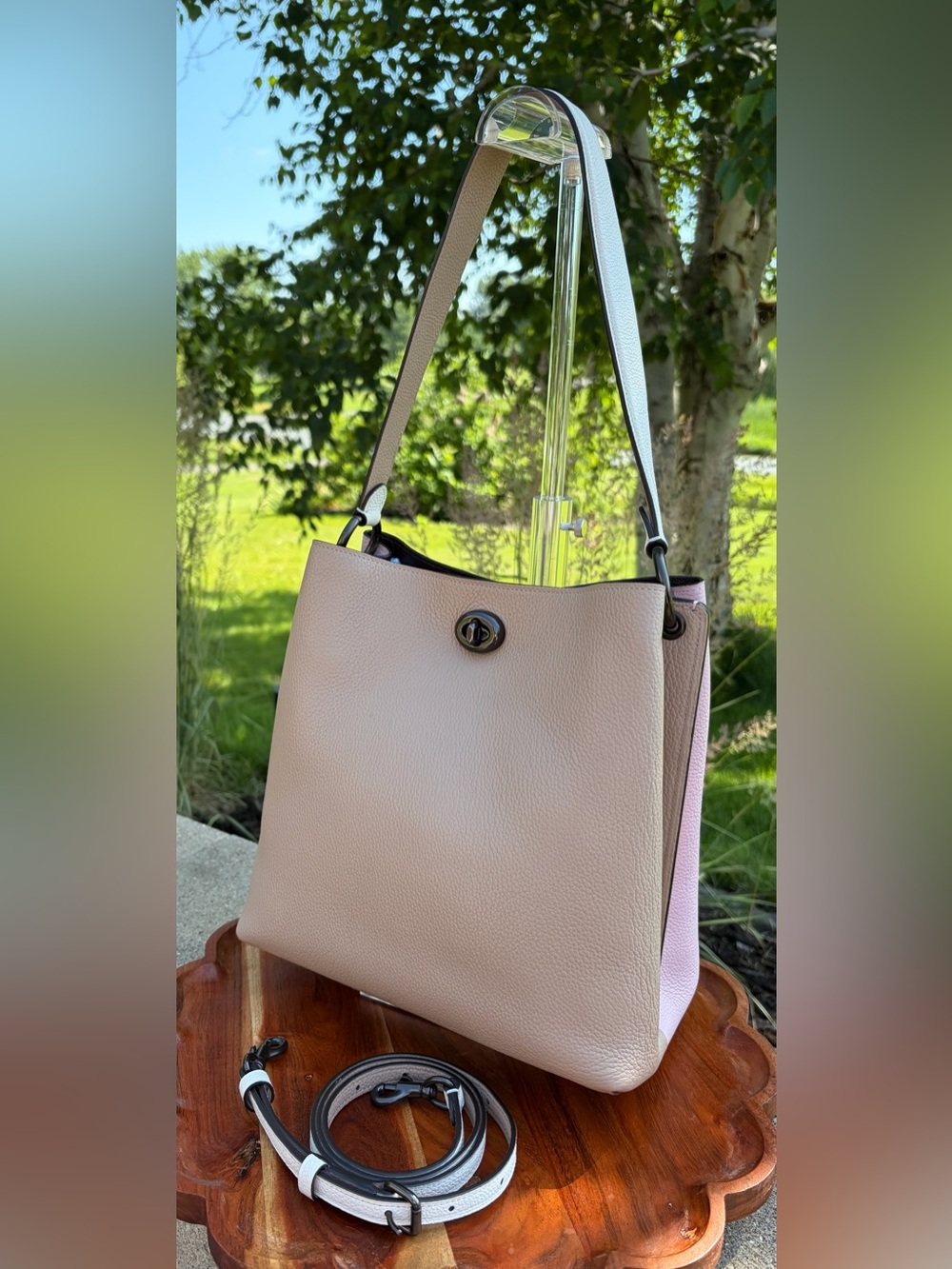 Coach Charlie Bucket Bag Tote Colorblock Pebble Leather Like New - Picture 3 of 17